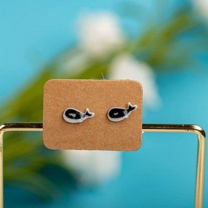 Porcelain Handmade Mini Dark Blue Whale Stud Earrings